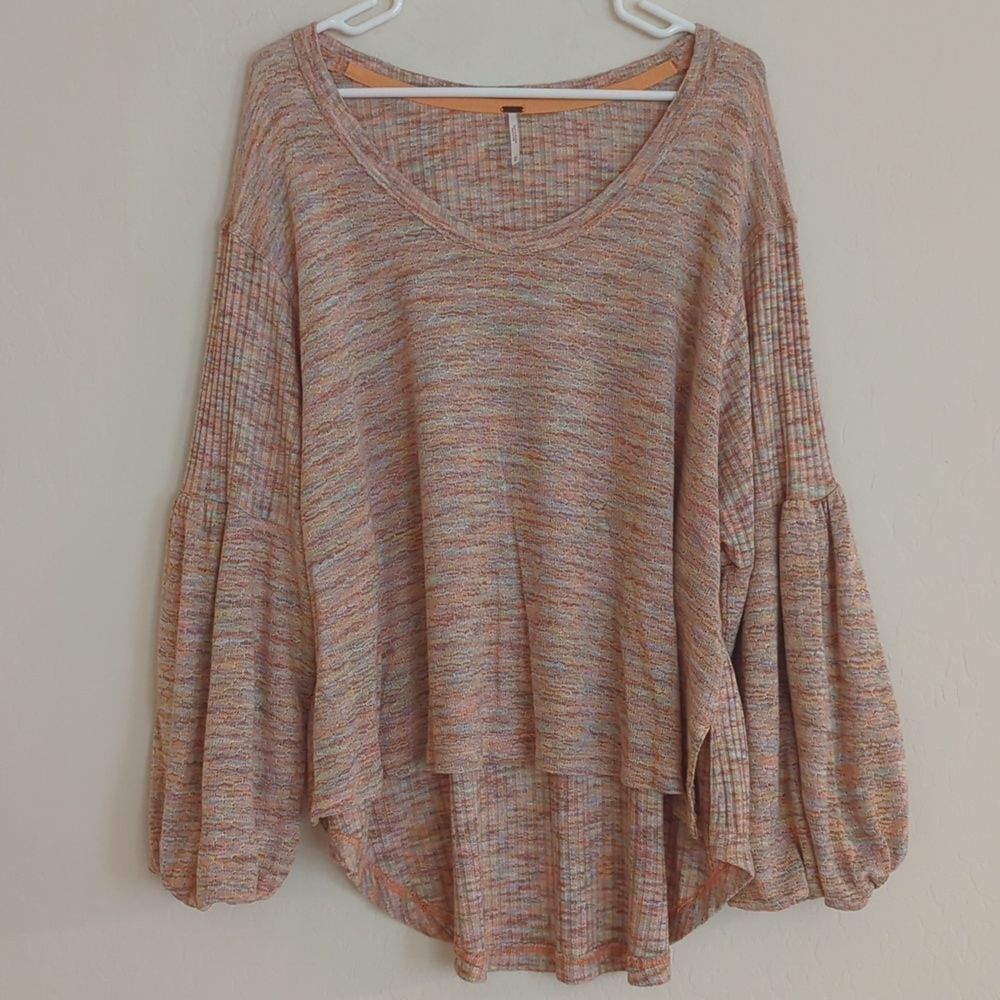 Free People Happy Day Puff Sleeve Boho Hippie Sweater - Size M